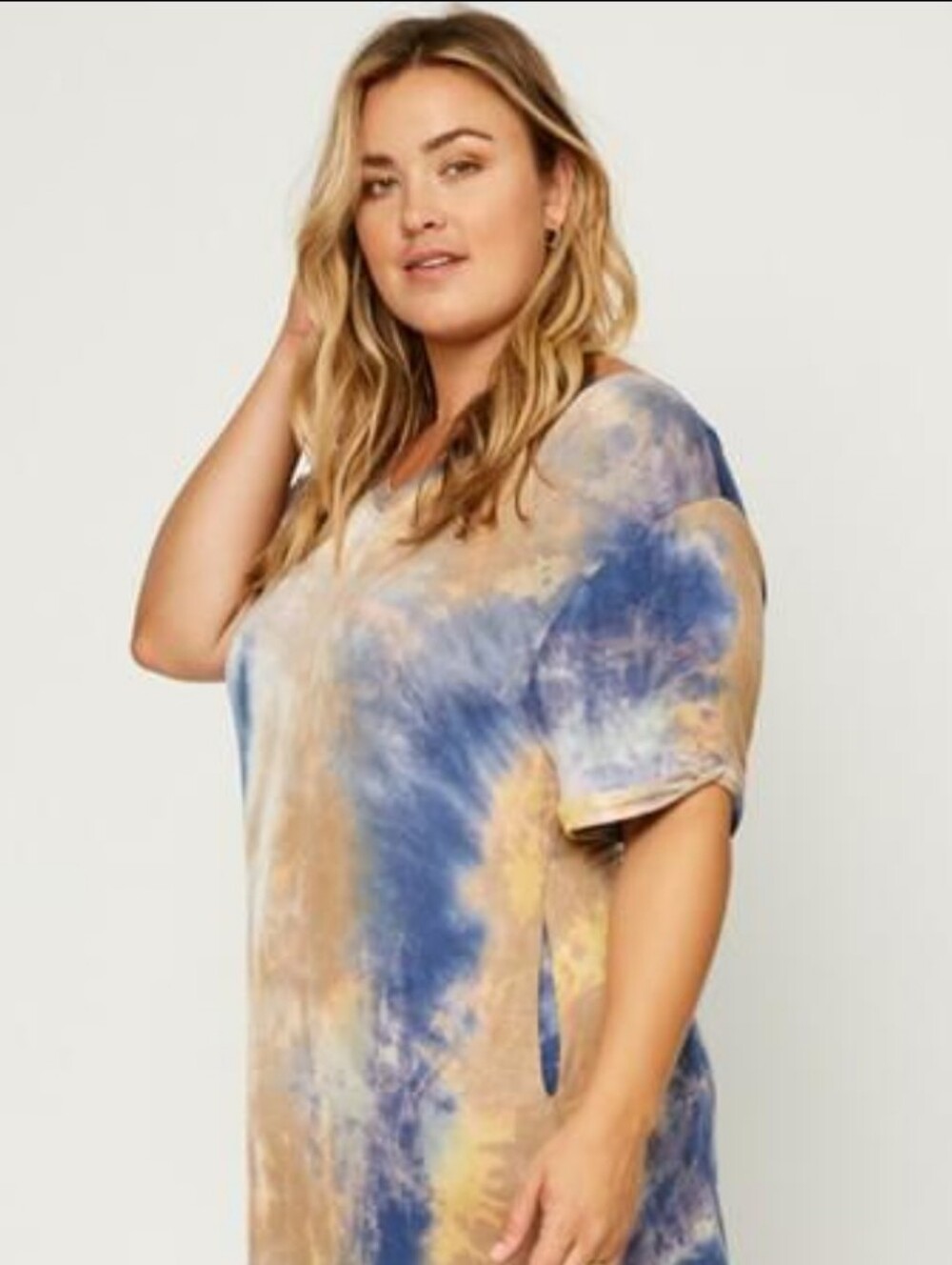 Tie-Dye Short Sleeve Tee - Blue & Tan  3XL (24-26) Super Soft